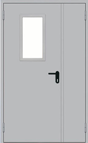 Противопожарная дверь стальная с остеклением 400мм*300мм  двупольная (двухстворчатая)  с системой «Антипаника» ДПМОА2-EI60