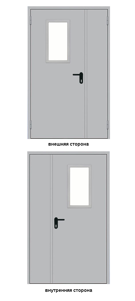 Противопожарная дверь стальная с остеклением 400мм*300мм  двупольная (двухстворчатая) ДПМО2-EI60